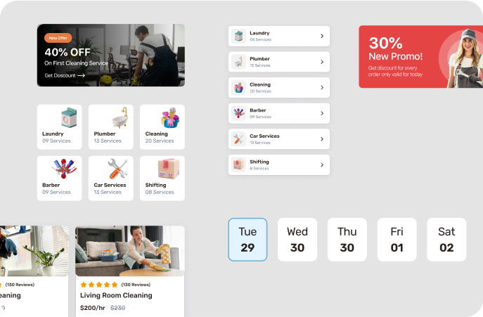Customer booking interface of SaaS service booking platform with real-time availability