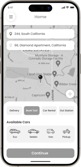 Professional taxi booking software built with Flutter for iOS and Android